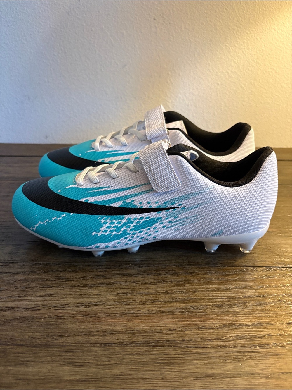 NEW Soccer Football Outdoor Cleats Boots Velcro Teal White Men’s 7.5 / W 9.0 - Picture 5 of 11